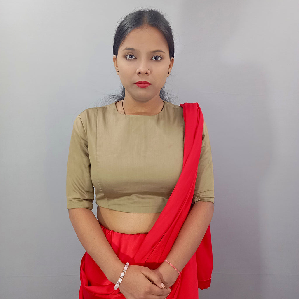Elbow Sleeves Saree Blouse in Light Green Cotton Fabric