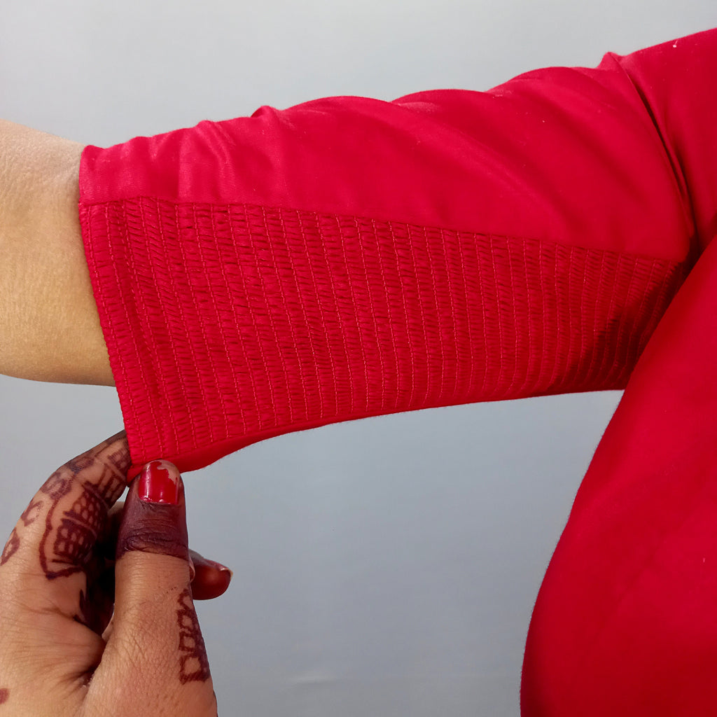 Elbow Sleeves Saree Blouse in Carmine Red