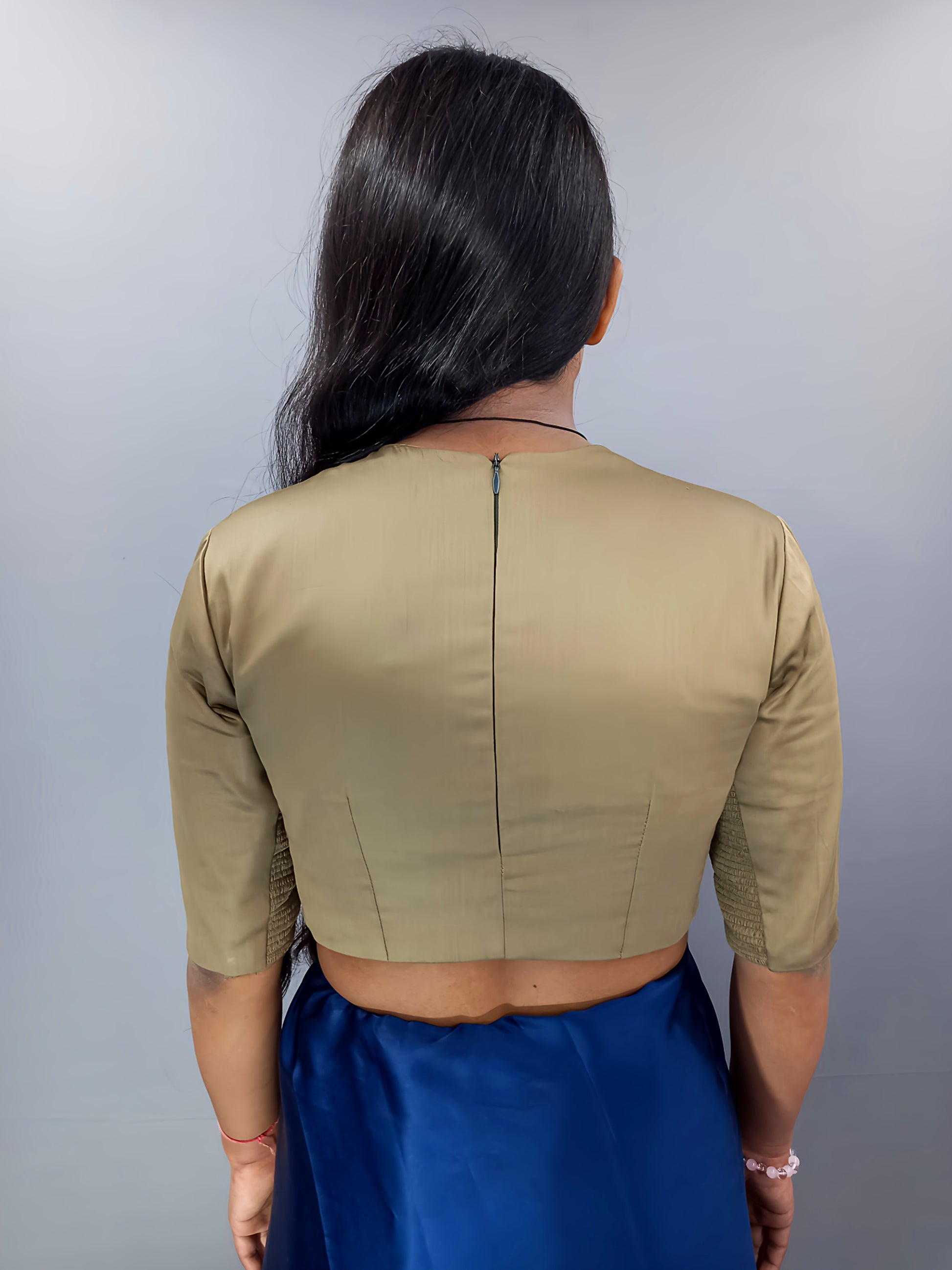 Elbow Sleeves Saree Blouse in Light Green Cotton Fabric