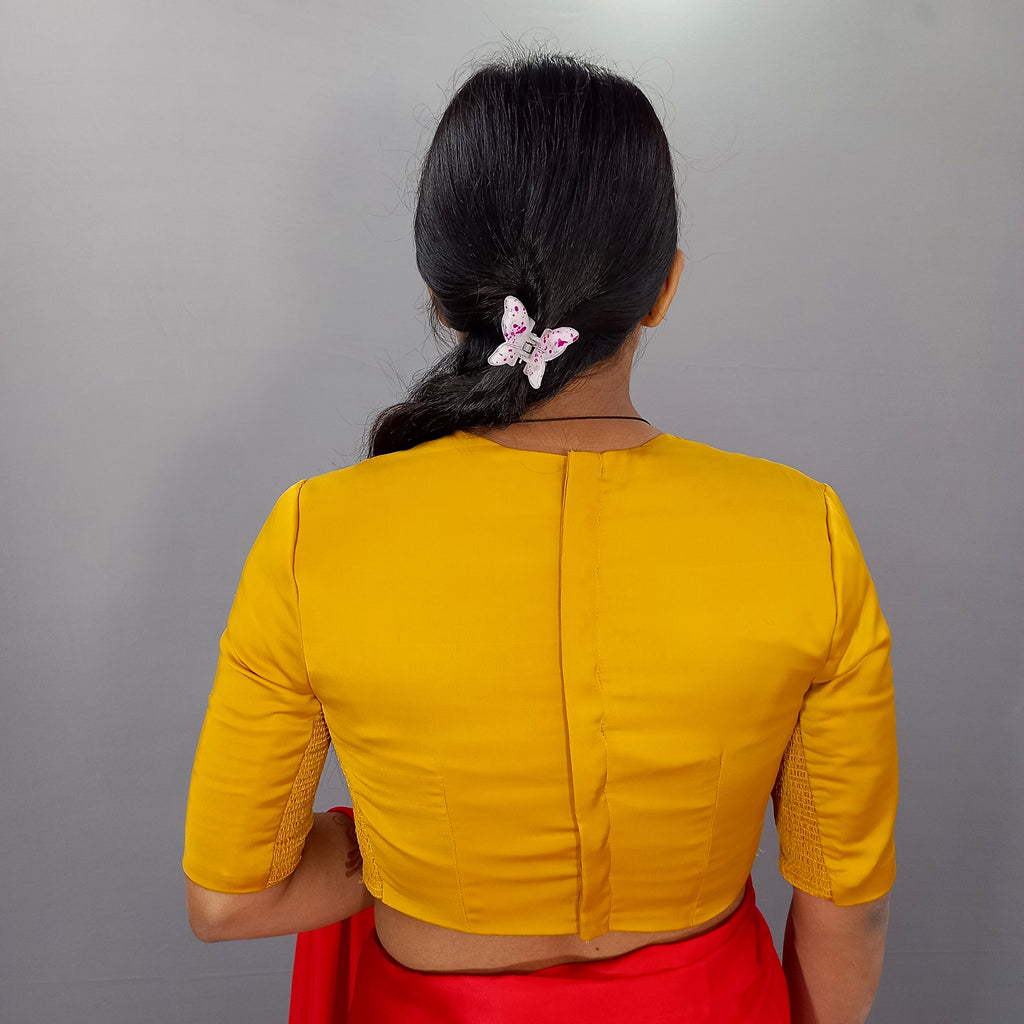Jewel Neck Black Plain Silk Saree Blouse